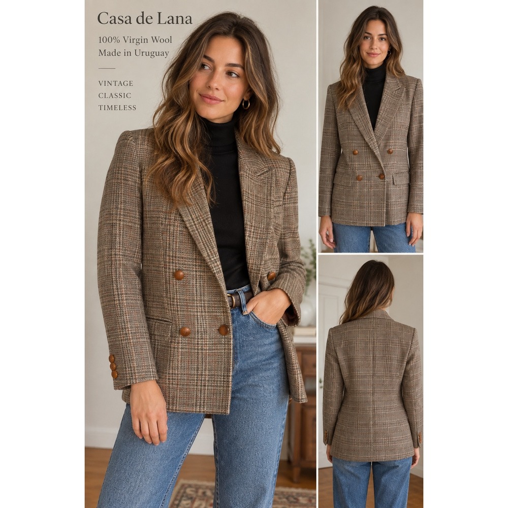 Vintage Casa de Lana 100% Virgin Wool Plaid Blazer 5/6 Made in Uruguay